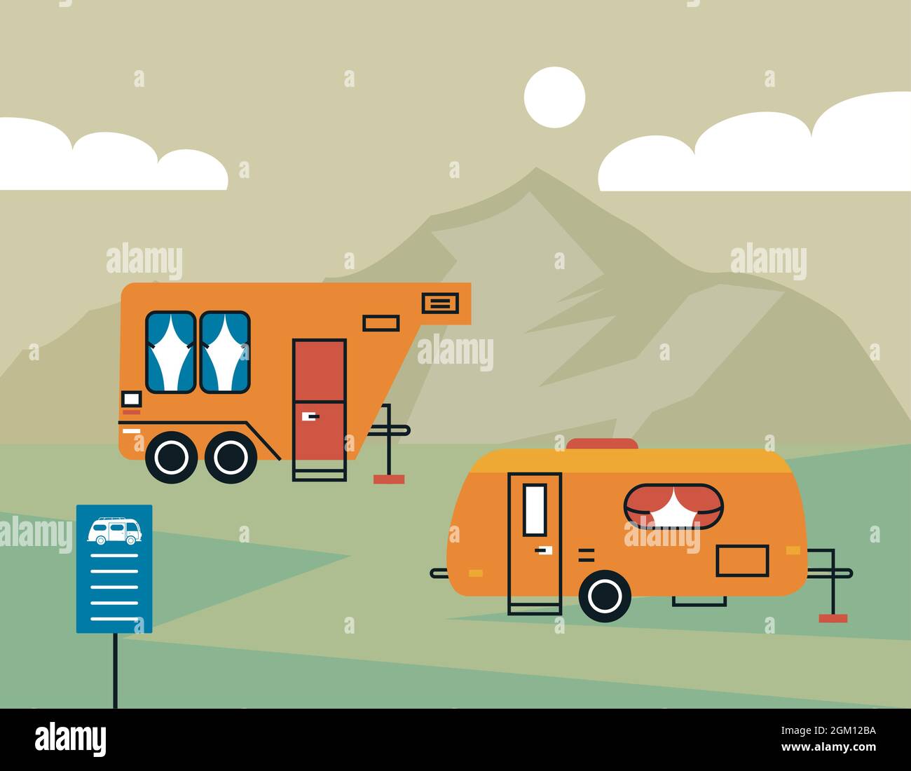 recreational vehicles in the field Stock Vector