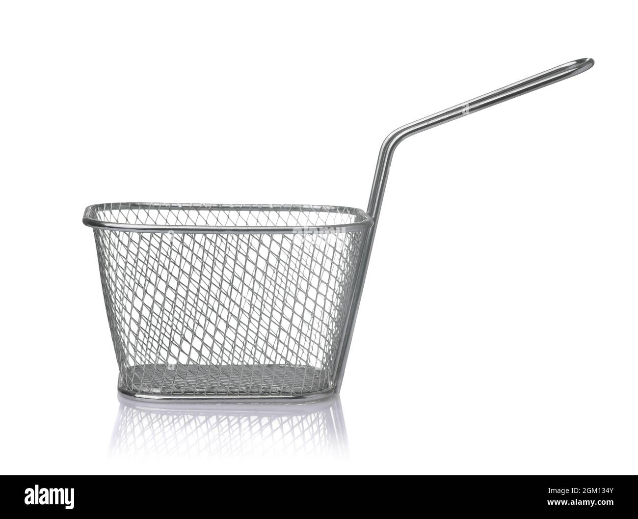 Side view of empty stainless steel wire chip serving basket isolated on white Stock Photo Alamy