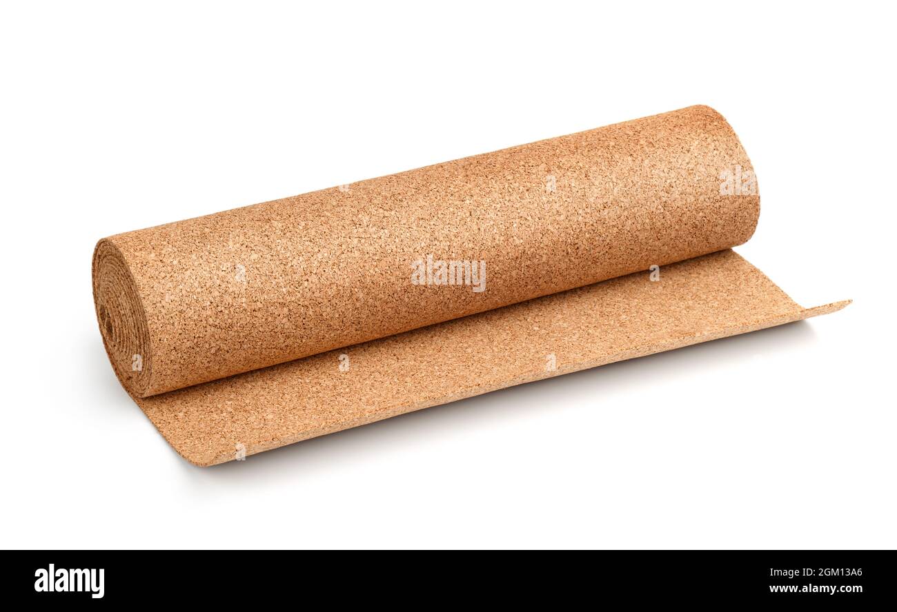 Natural cork flooring underlayment roll isolated on white Stock Photo