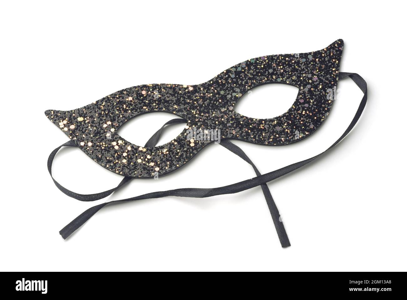 Black and gold glitter masquerade eye mask isolated on white Stock Photo