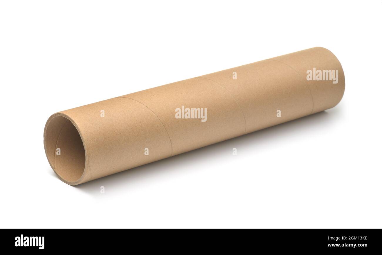 Brown kraft paper core tube isolated on white Stock Photo