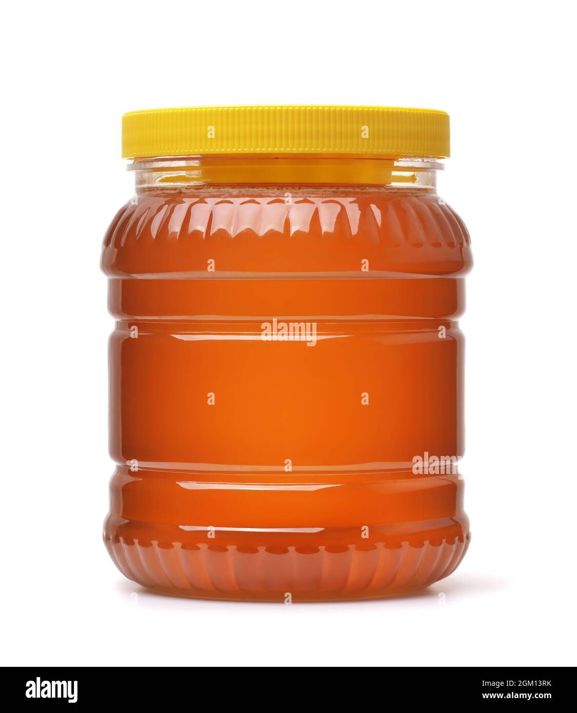 Front view of organic honey jar isolated on white Stock Photo