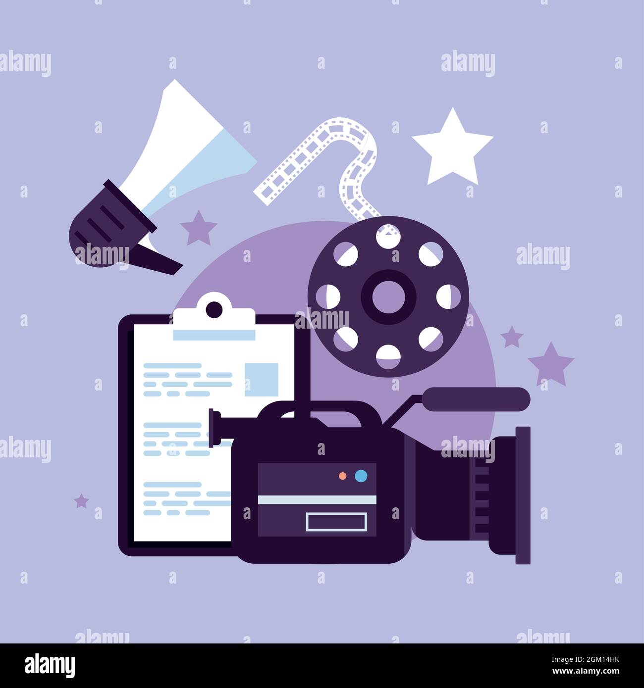 camera with video production icons Stock Vector Image & Art - Alamy