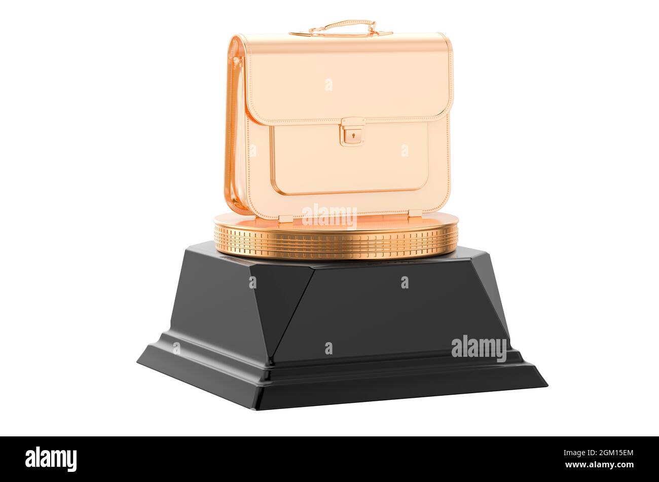 Briefcase golden award concept. 3D rendering isolated on white