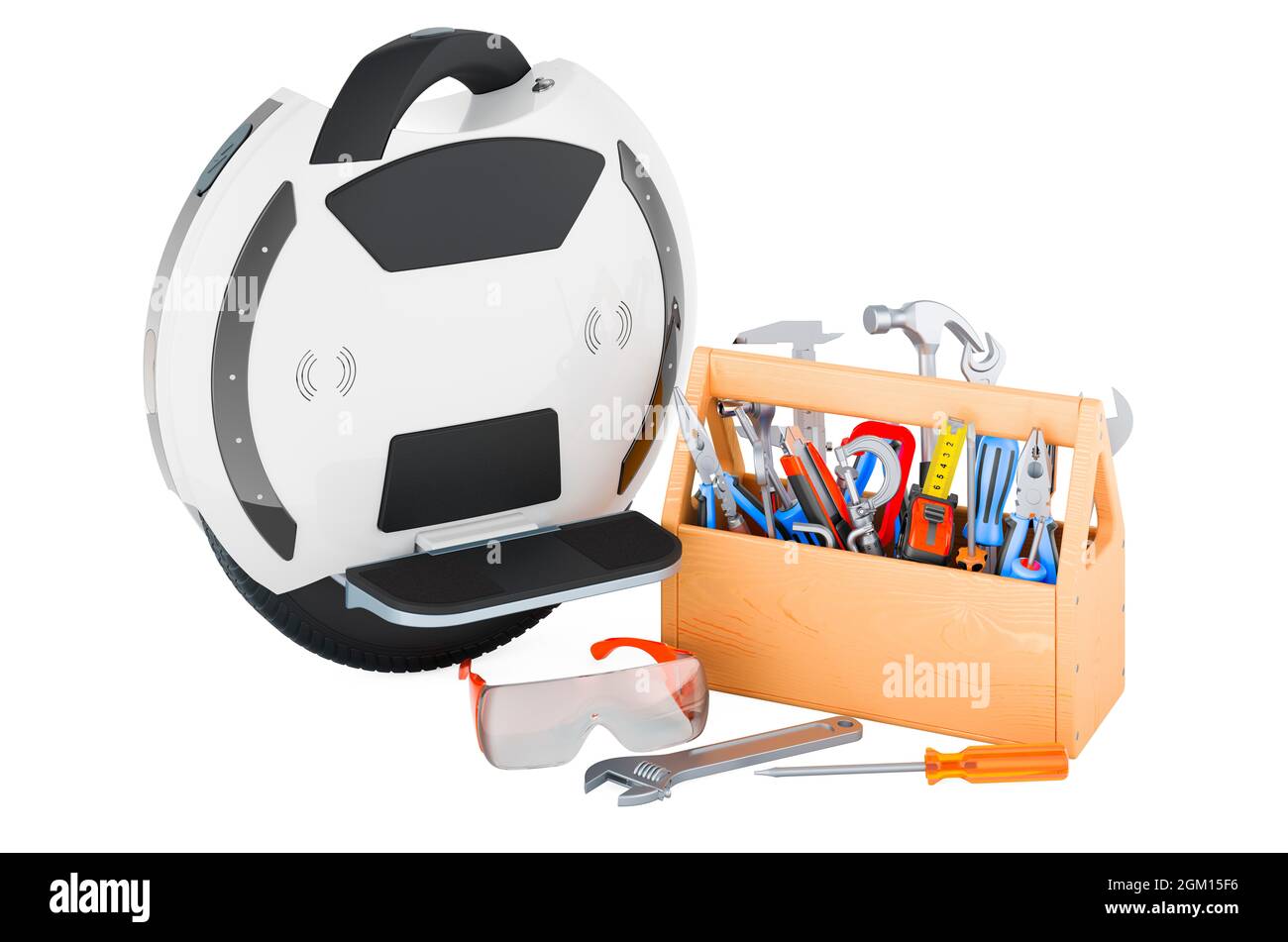 Monocycle with toolbox. Service and repair of electric unicycle, 3D