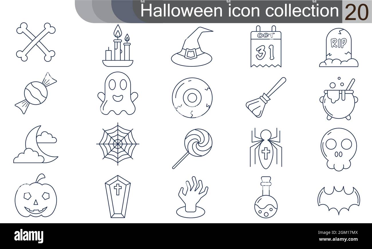 Halloween icon set flat design symbol collection vector image Stock Vector