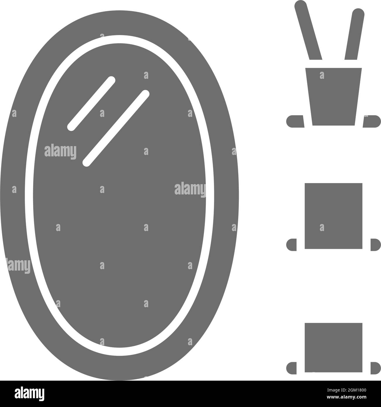 Oval bathroom mirror grey icon. Isolated on white background Stock