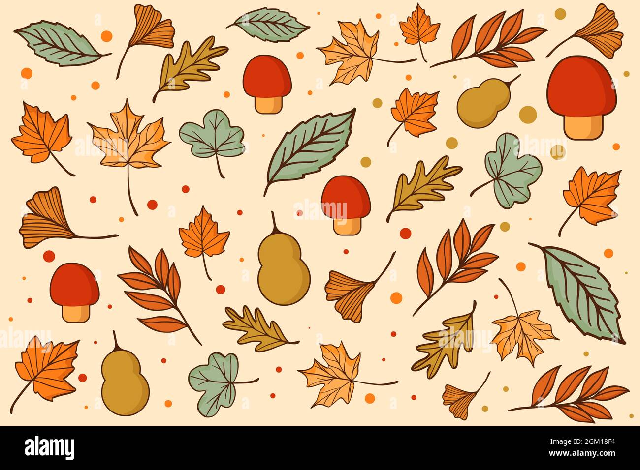 hand drawn vector illustration autumn leaves pattern Stock Vector