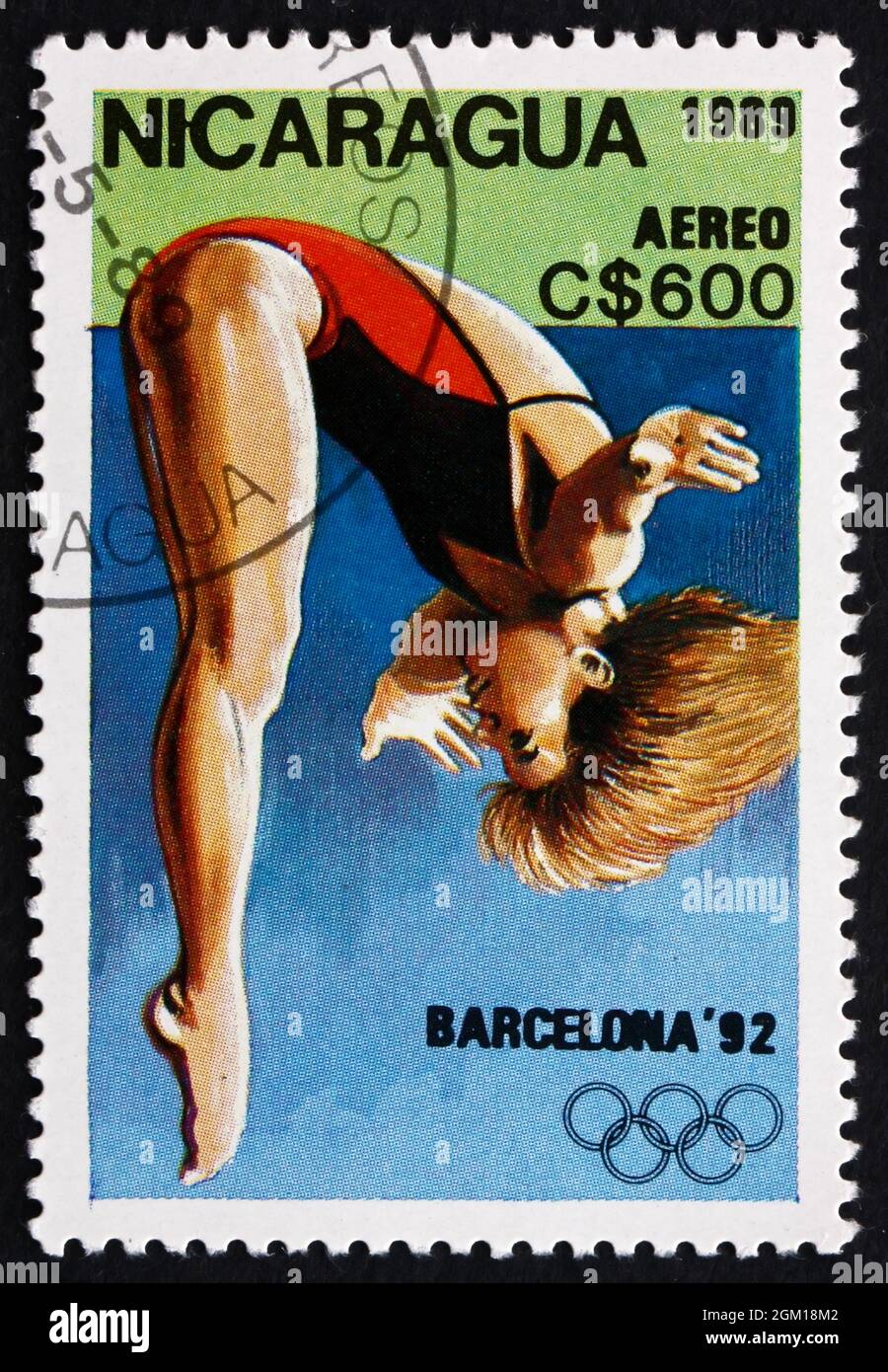 NICARAGUA CIRCA 1989 a stamp printed in Nicaragua shows Diving, 1992