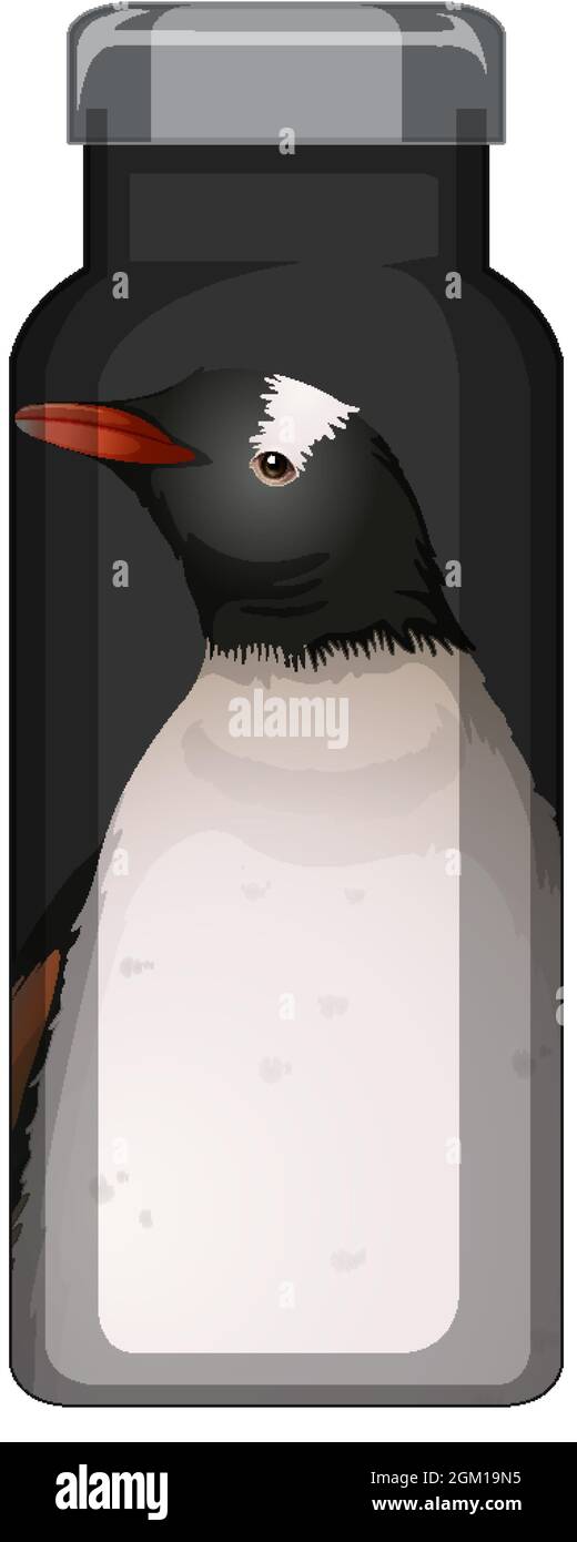 A black thermos bottle with penguin pattern illustration Stock Vector