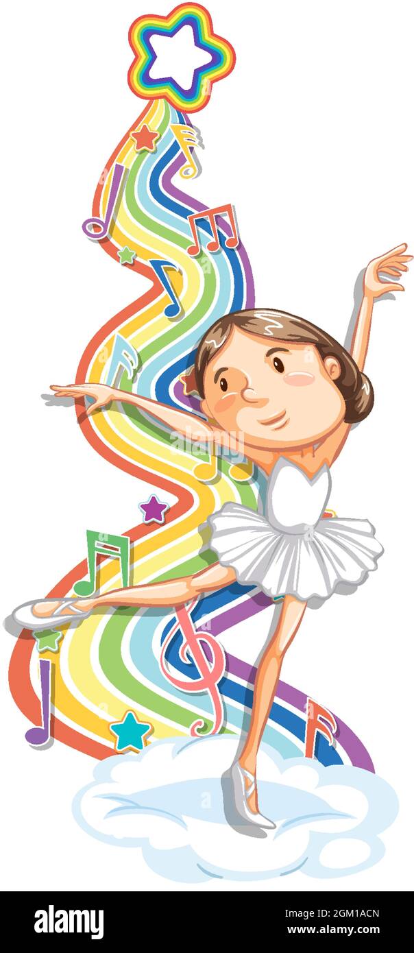 Ballerina with melody symbols on rainbow wave illustration Stock Vector ...