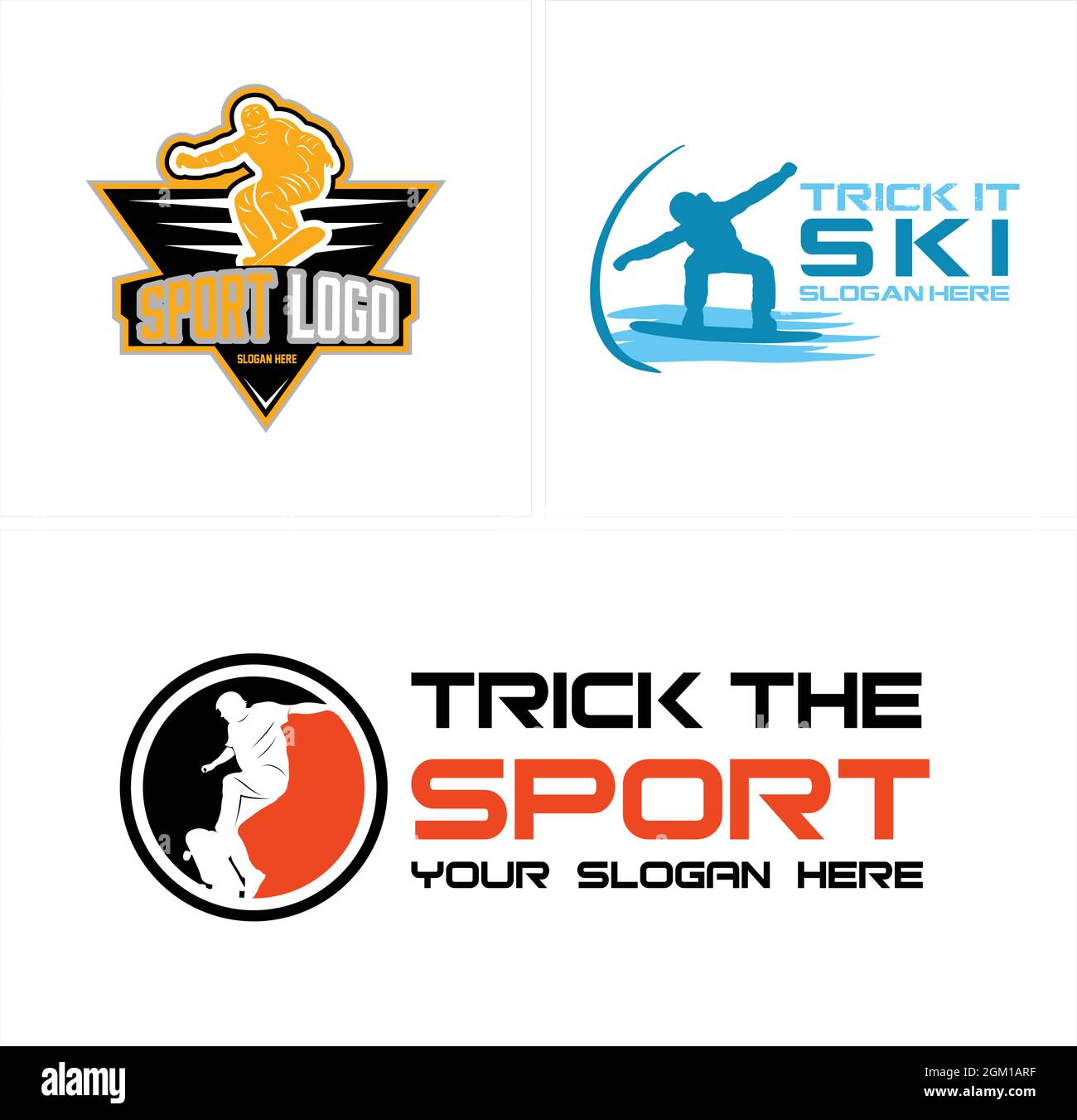Game sport ski skateboarding man logo design Stock Vector
