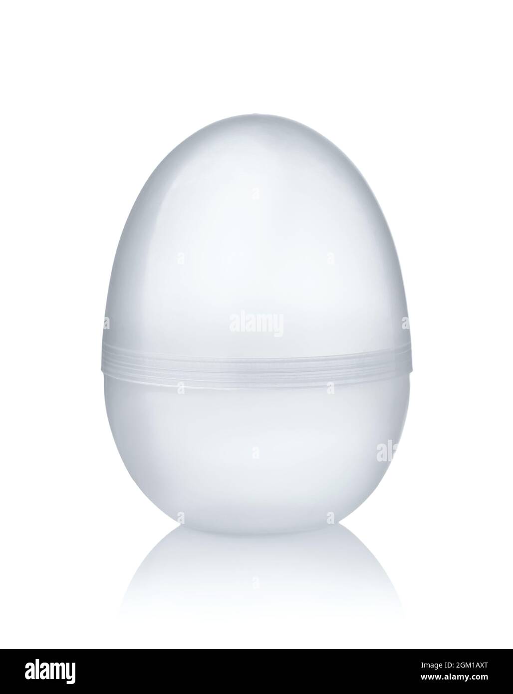 Front view of empty transparent plastic egg container isolated on white Stock Photo