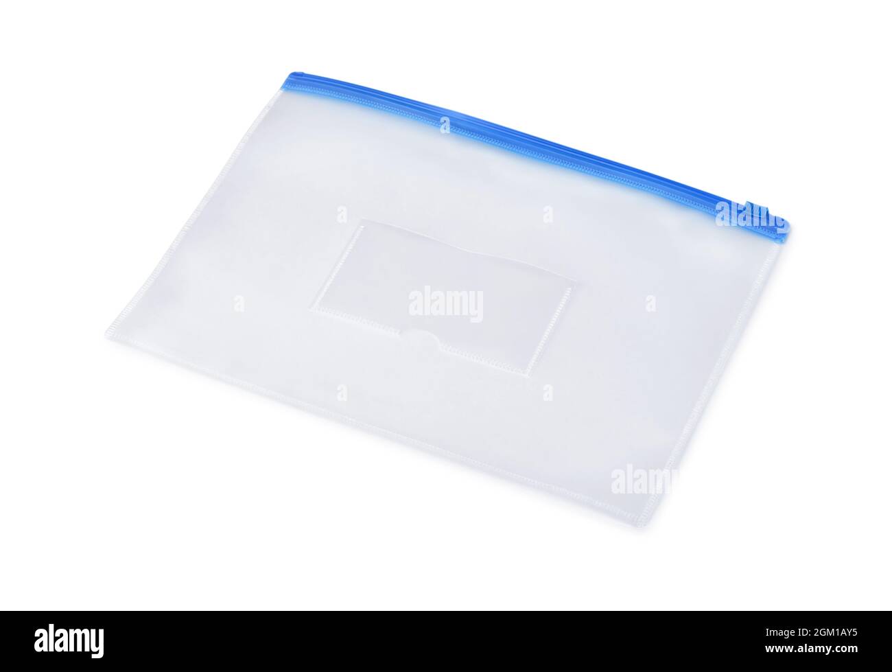 Plastic transparent zipper document folder isolated on white Stock Photo