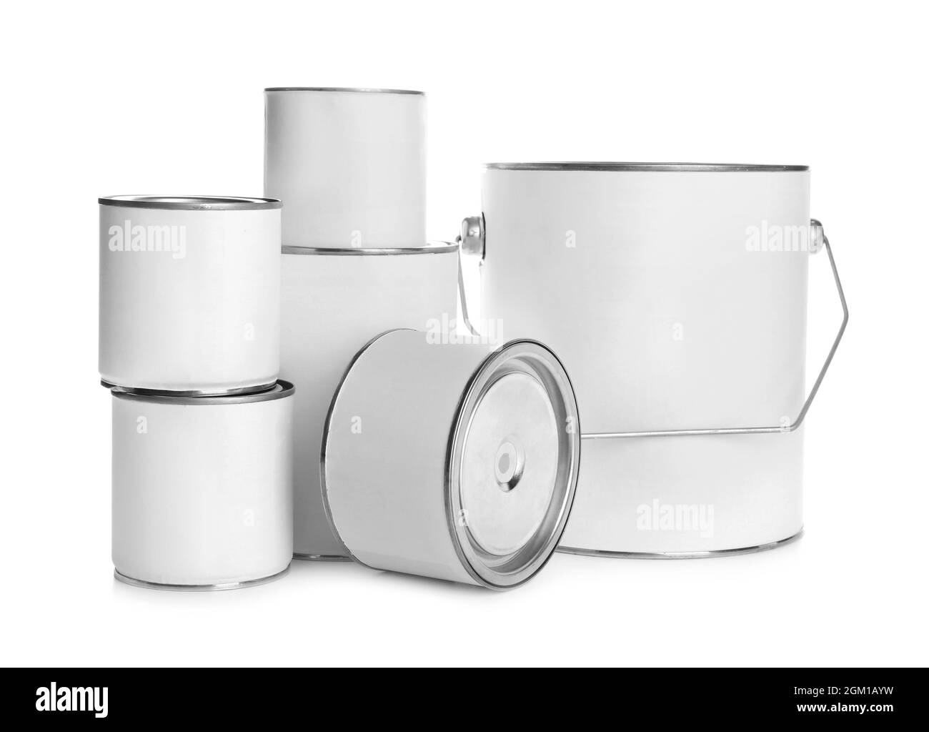 Paint cans, isolated on white Stock Photo Alamy