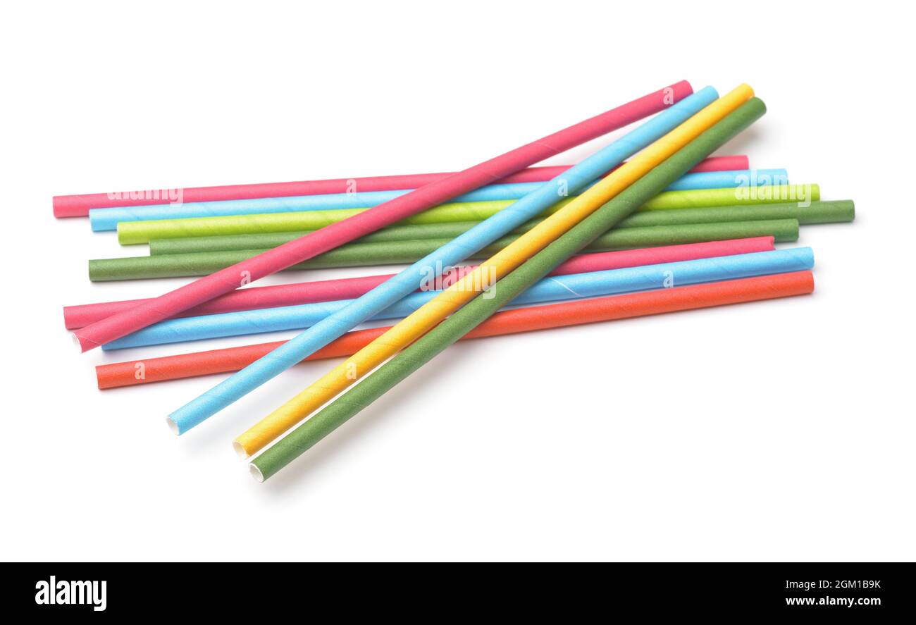 Group of paper colorful drinking straws isolated on white Stock Photo