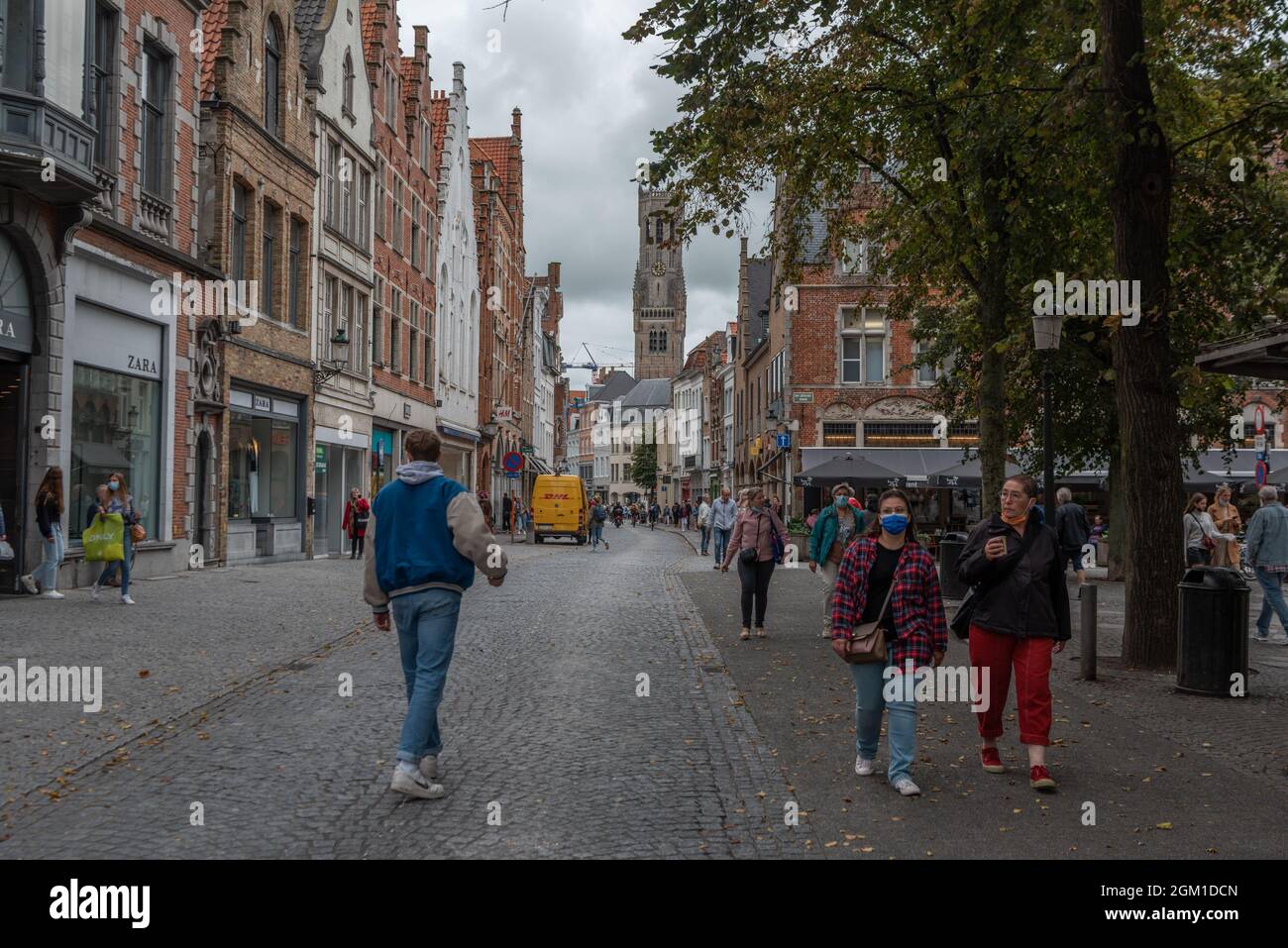 Steenstraat and Belfort, Brugge-Bruges, Belgium Stock Photo