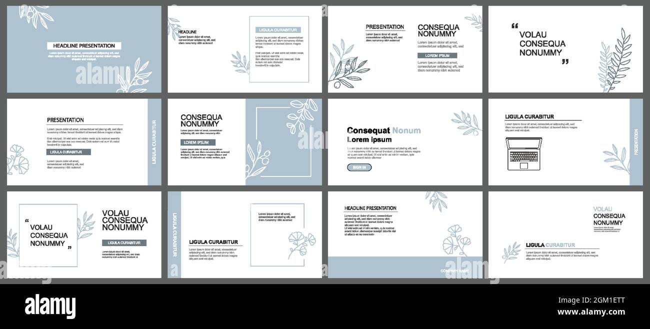 Presentation and slide layout background. Design blue pastel leaves ...