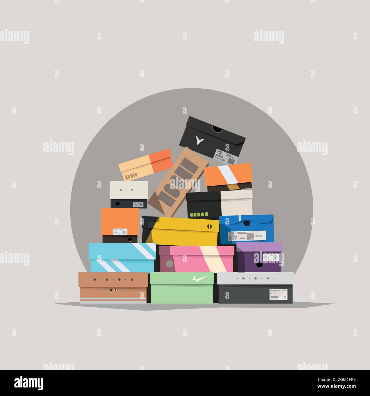 various shoe boxes lying in a pile Stock Vector