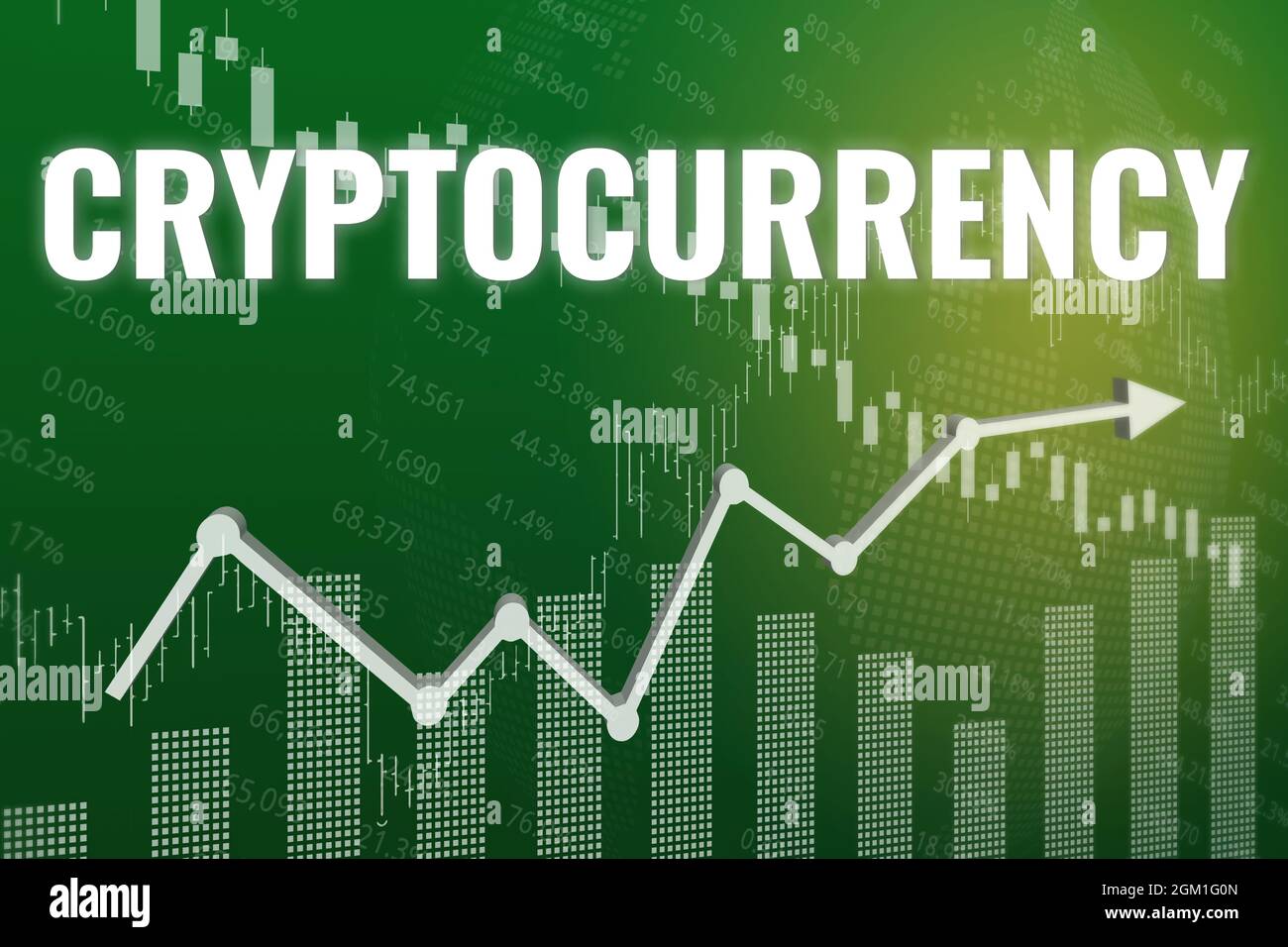 Price change on Cryptocurrency market on green financial background. Trend  up and down. 3D illustration. Stock market concept Stock Photo - Alamy