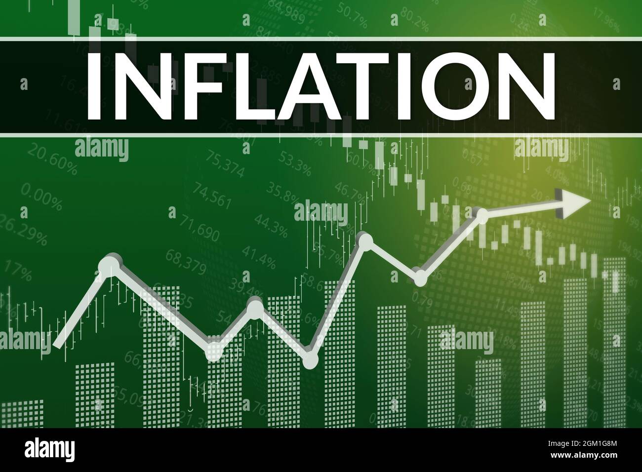 Inflation chart on green finance background. Trend Up and Down. 3D
