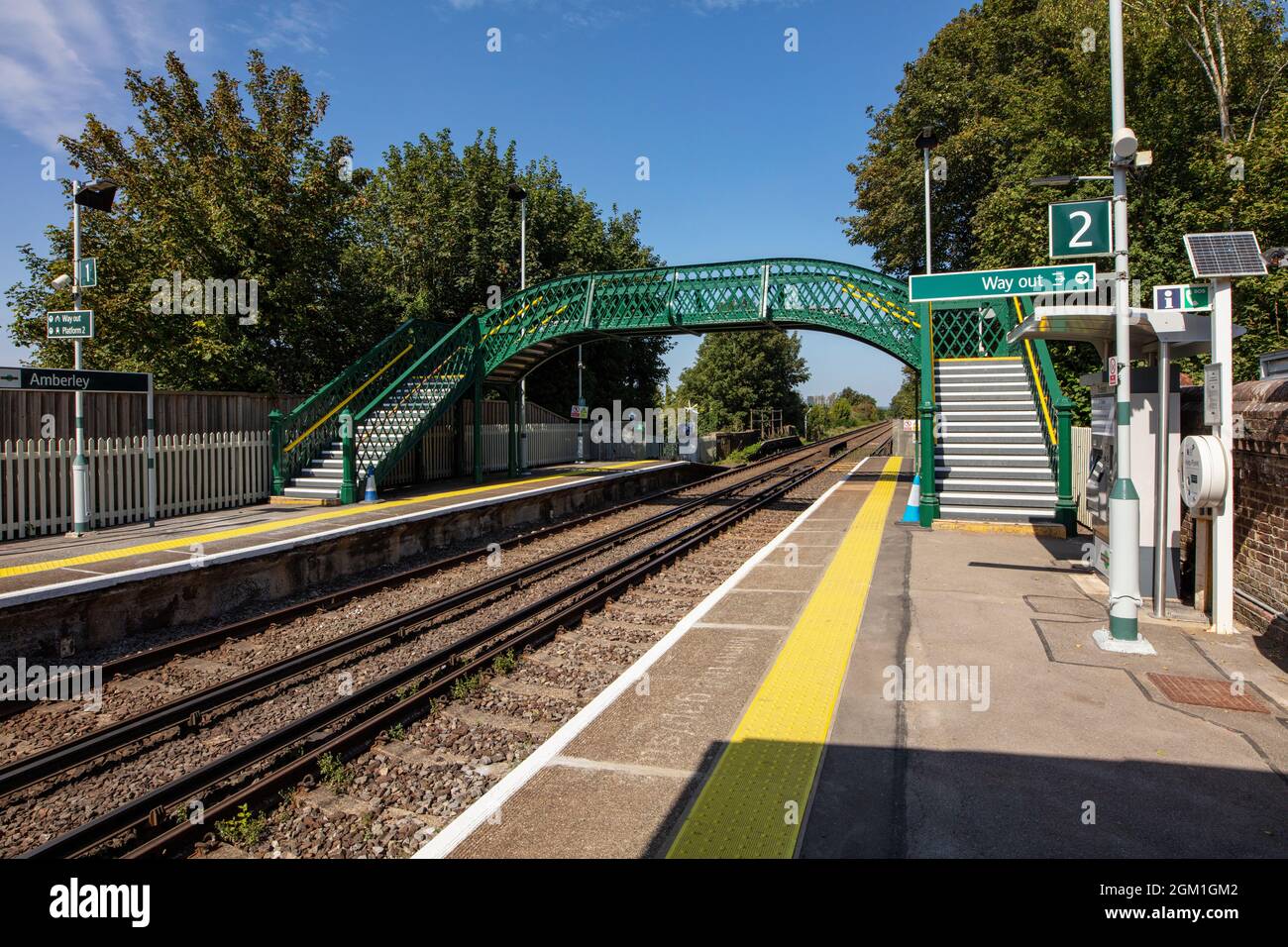 Amberley railway station, West Sussex, UK, showing the painted ironwork