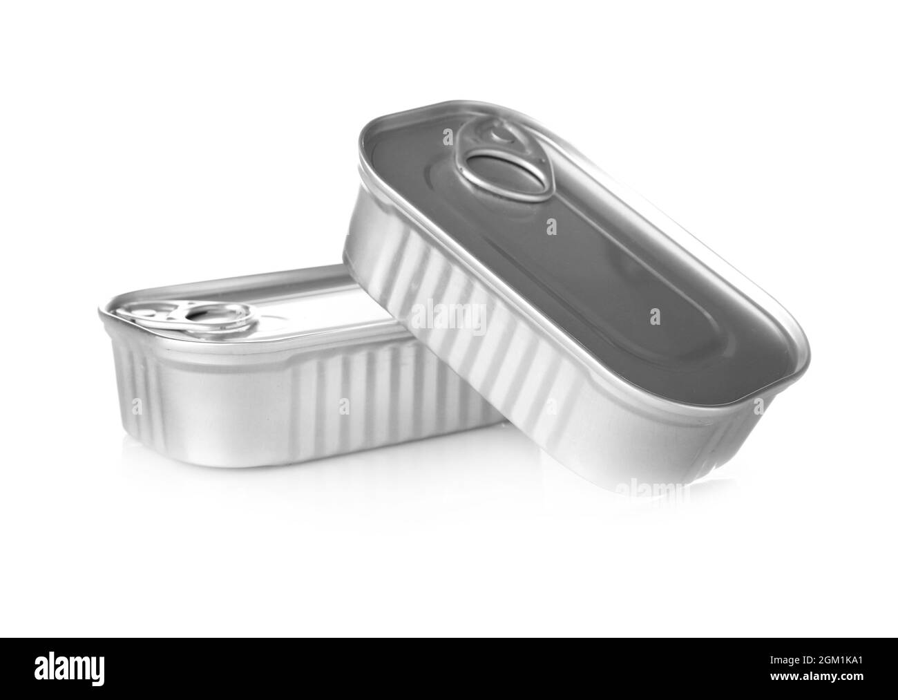 Tin cans, isolated on white Stock Photo Alamy