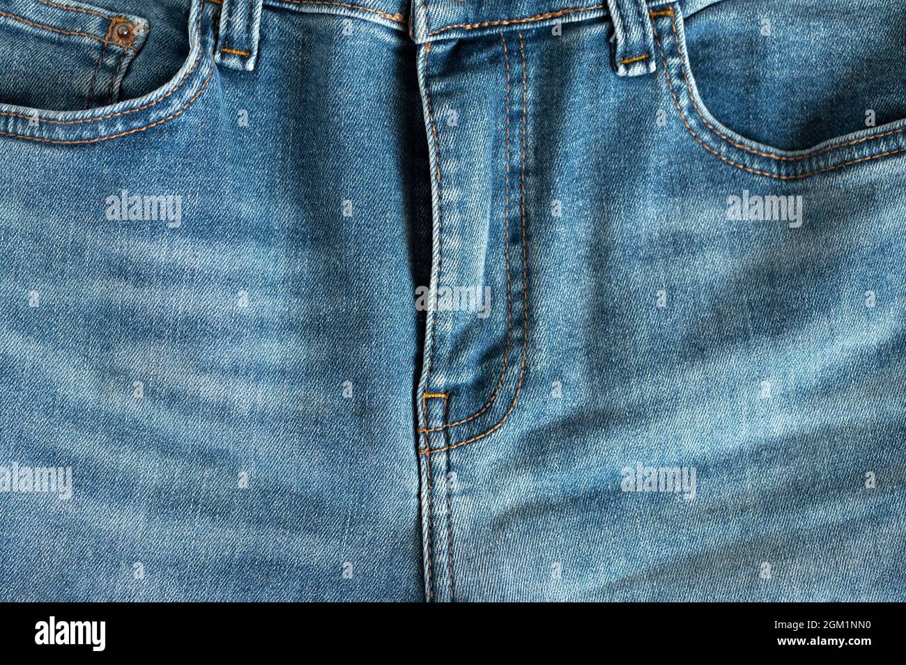 front part woman's jeans pants with fly blue color close up. concept of ...