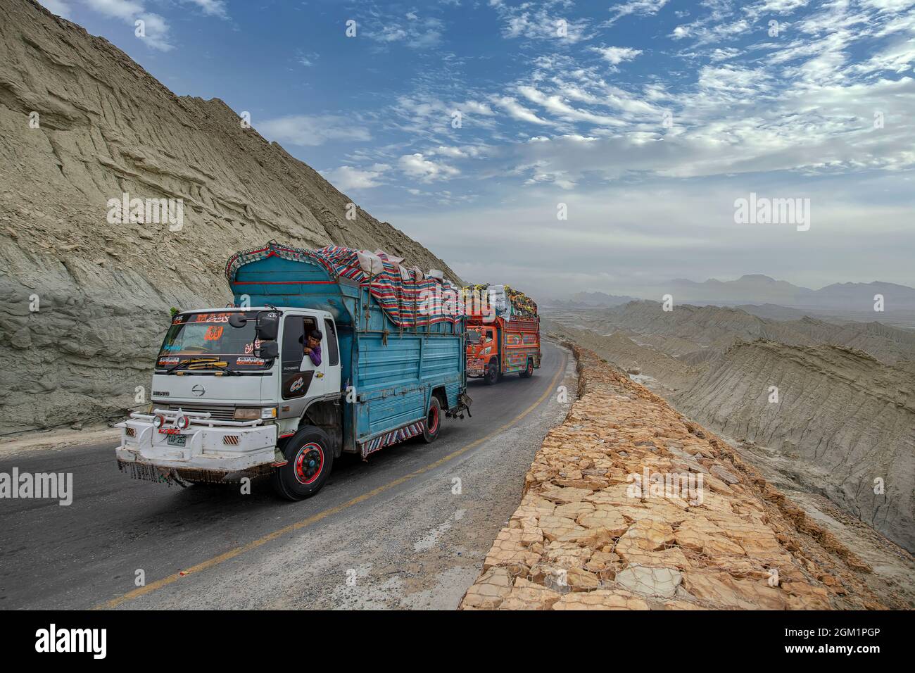 Makran Coastal Highway along Pakistan's Arabian Sea coast from Karachi to Gwadar in Balochistan province. Selective focus Stock Photo