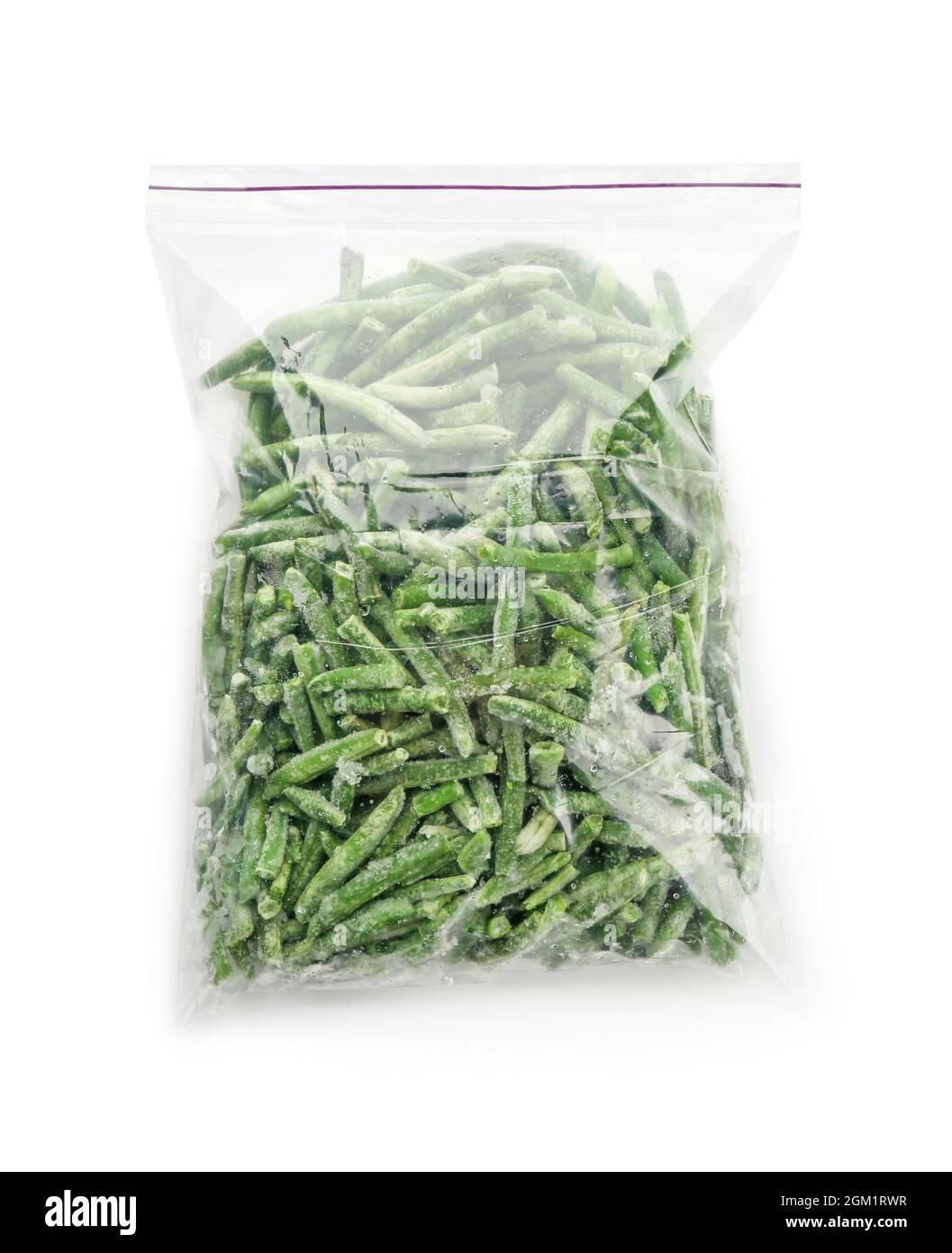 Plastic bag with frozen green beans on white background Stock Photo Alamy