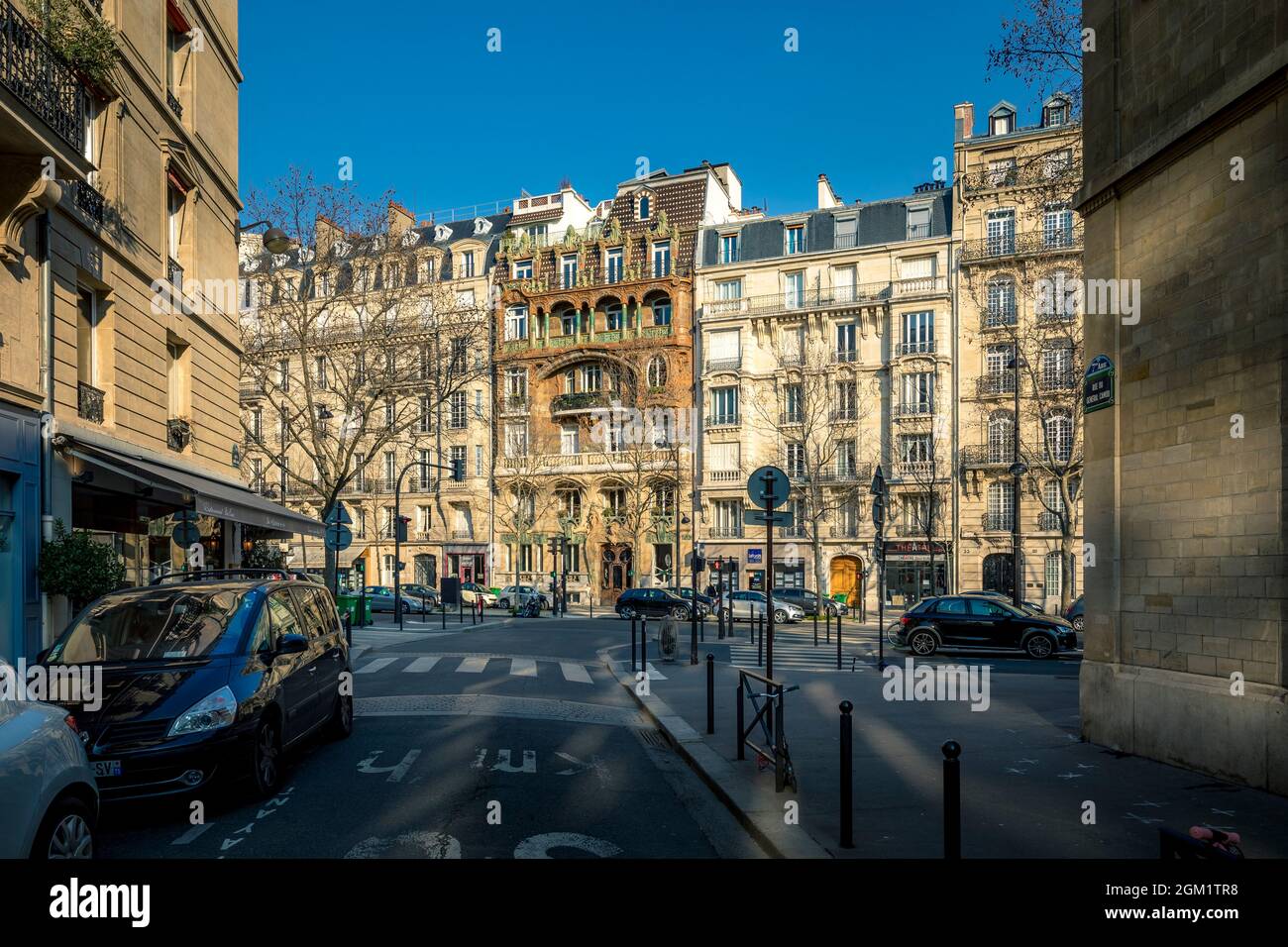 Paris, France - March 8, 2021: The magnificent art nouveau Lavirotte building on Rapp Avenue in Paris Stock Photo