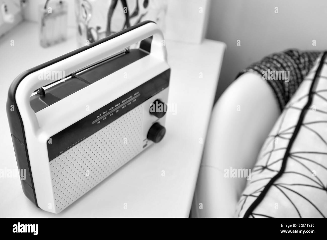 Retro radio on window sill Stock Photo Alamy