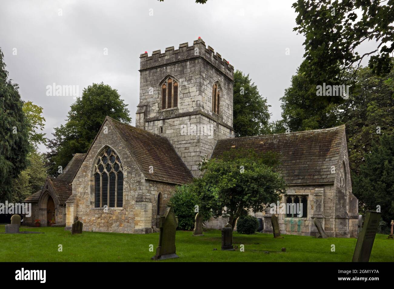 The church of St Mary the Virgin in the village of Church Fenton dates from the 13th century. It is one of the smallest cruciform churches in England. Stock Photo