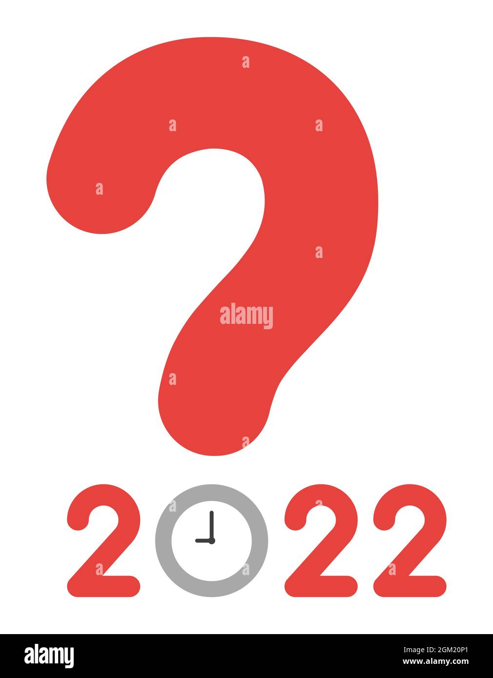 New year 2022 vector concept, big question mark with clock point instead of zero, problem with time. Flat colored style. Stock Vector