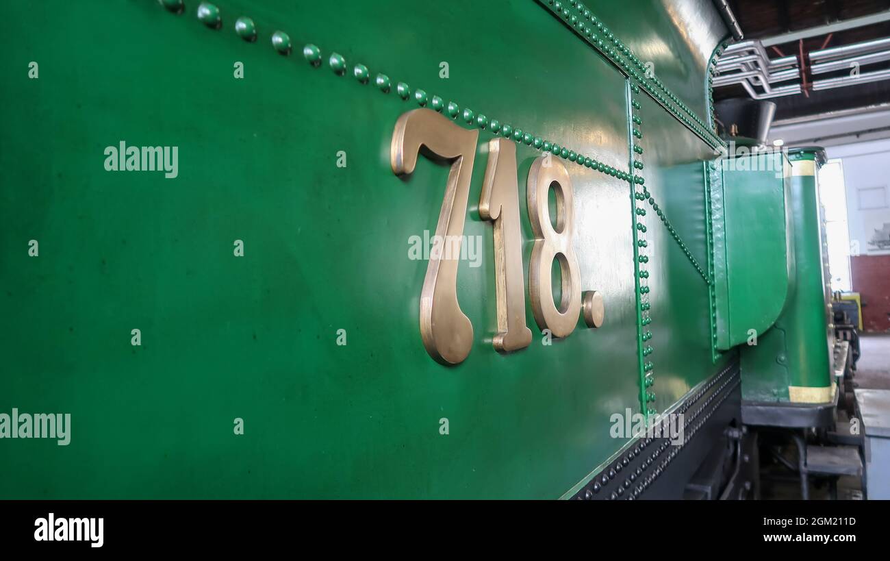 Closeup shot of a train number on an old train in the museum Stock ...