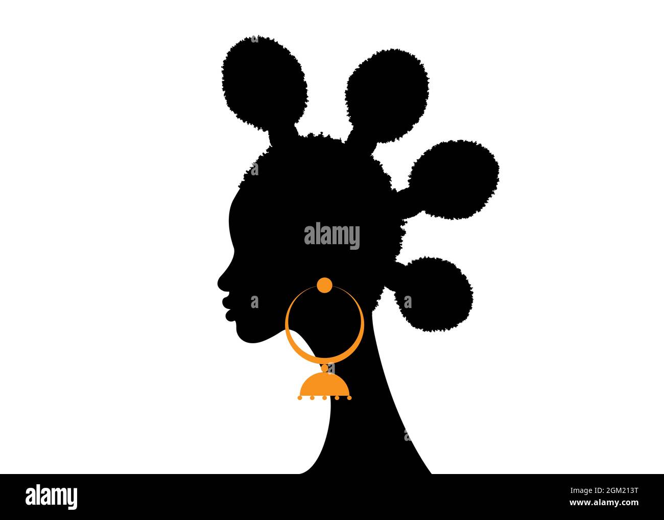 Afro hairstyles, Woman hair bun styles for curly hair, beauty Curly Puff for Extension fashion hair, vector isolated on white background Stock Vector
