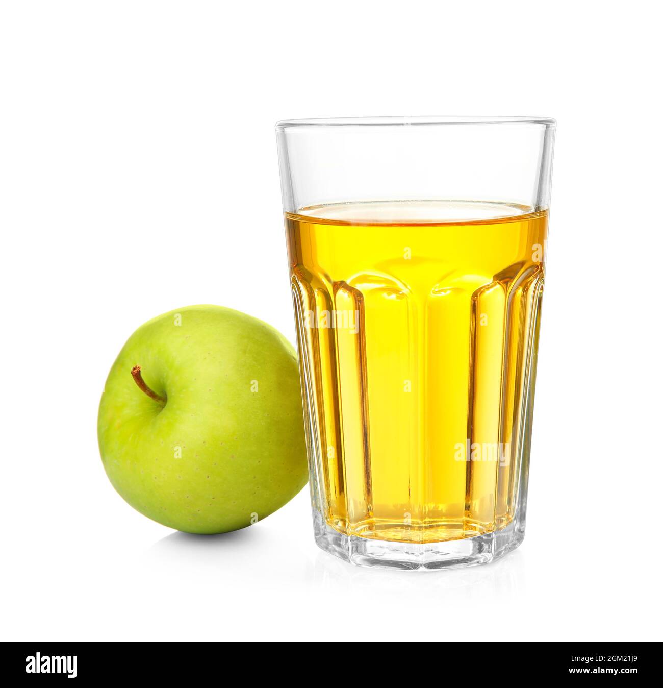 Glass with fresh apple juice on white background Stock Photo Alamy