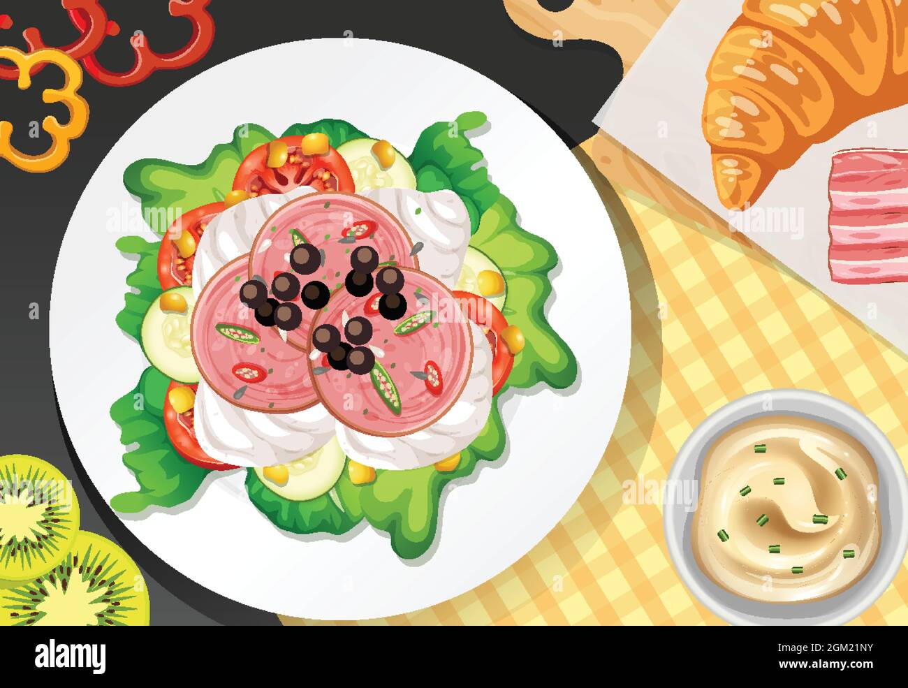 Healthy breakfast set on the table illustration Stock Vector Image ...