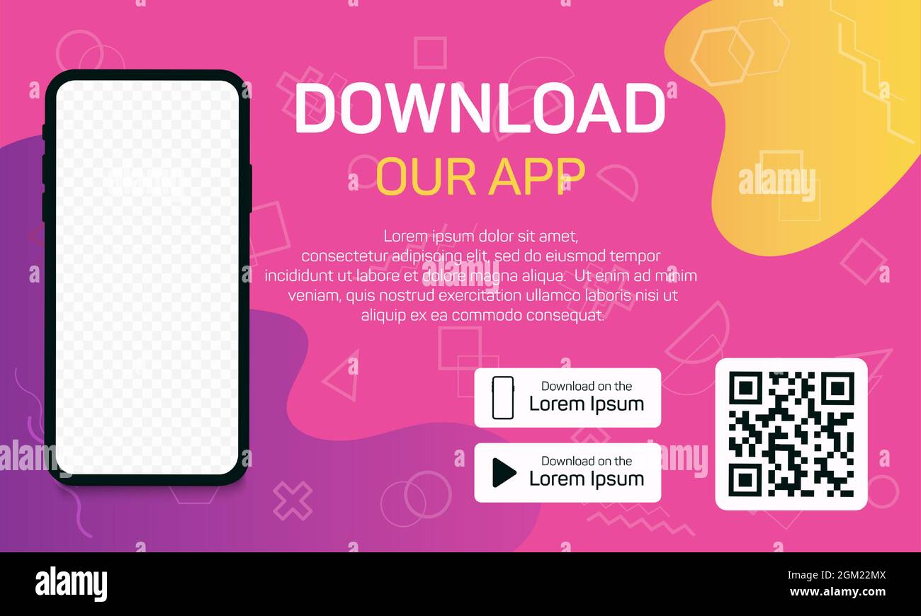 Download our app advertising banner. Phone mockup on pink background. App  for mobile. UI and UX design. Vector illustration Stock Vector Image & Art  - Alamy