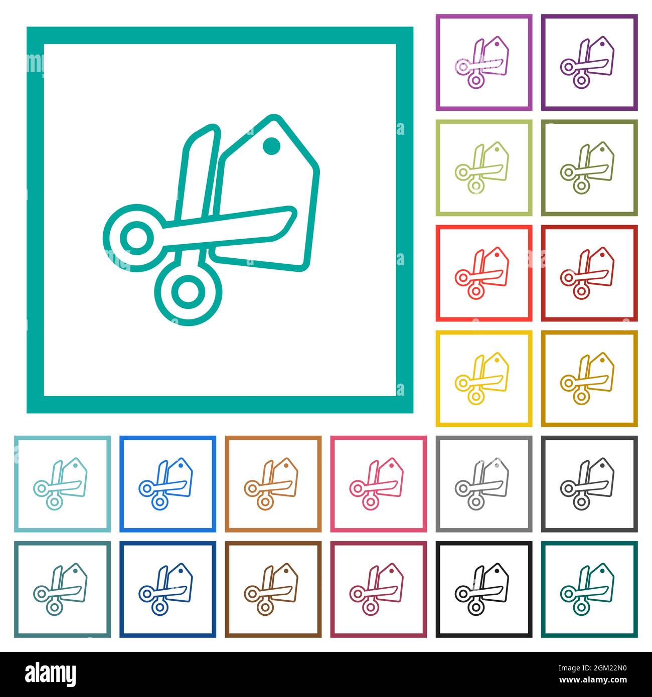 Price cut outline flat color icons with quadrant frames on white ...