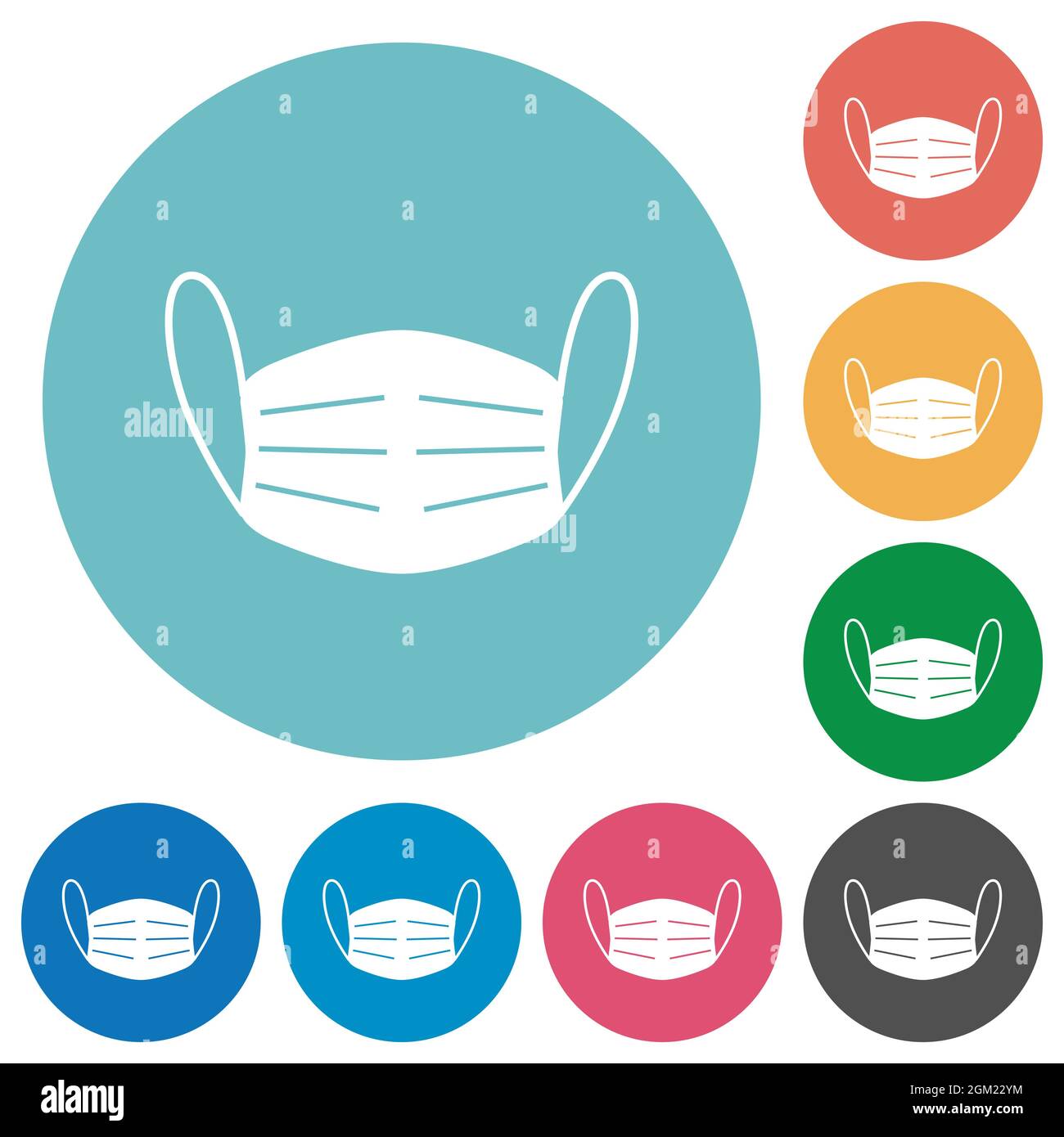 Medical face mask solid flat white icons on round color backgrounds ...