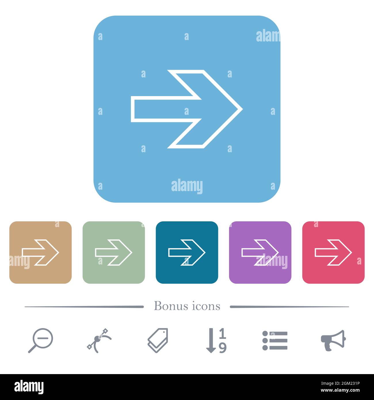 Right arrow outline white flat icons on color rounded square ...