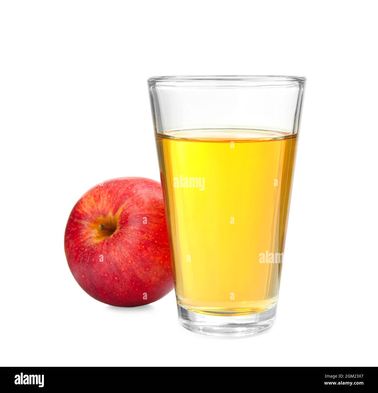 Glass with fresh apple juice on white background Stock Photo Alamy
