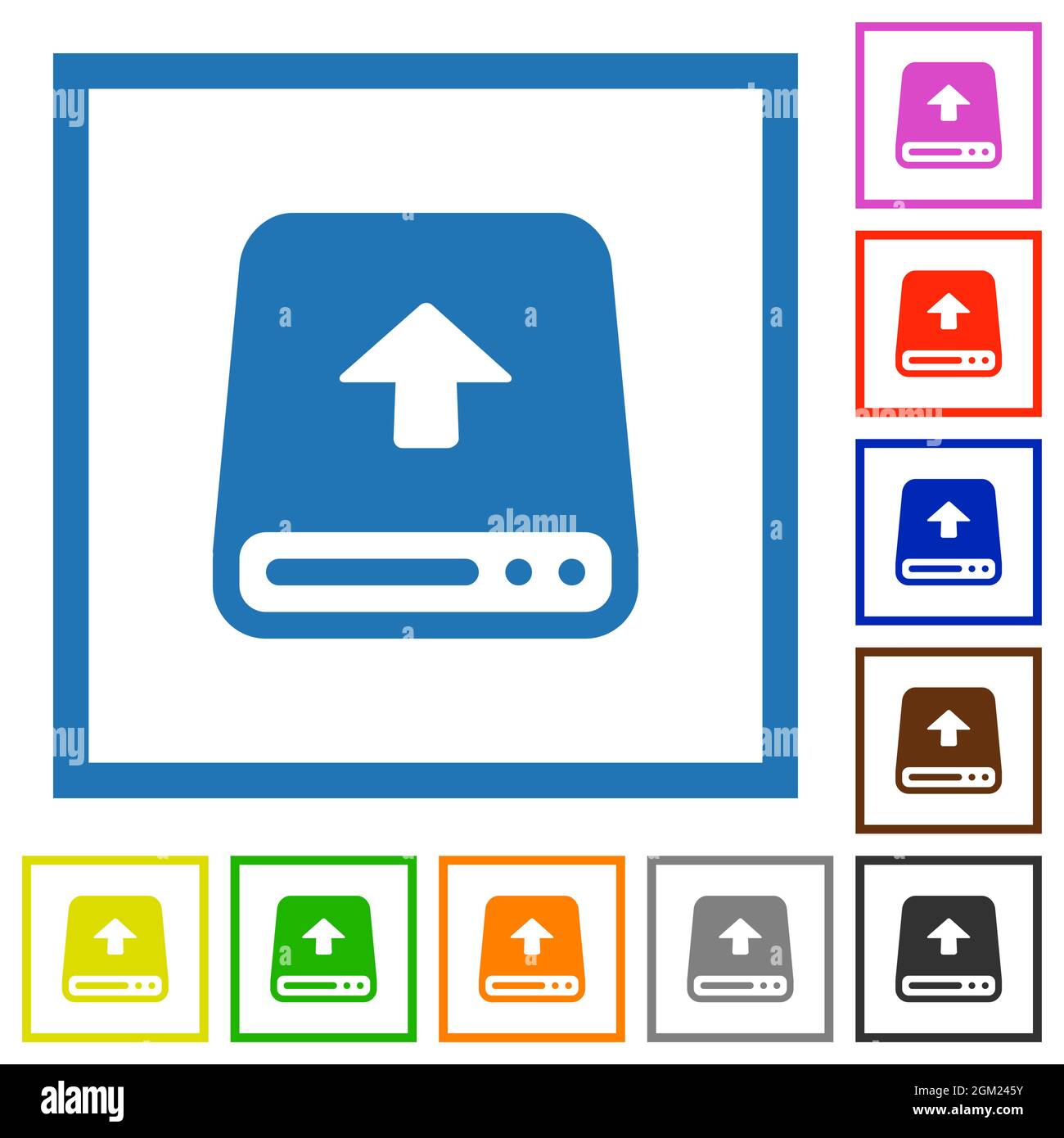 Upload from hard disk flat color icons in square frames on white background Stock Vector