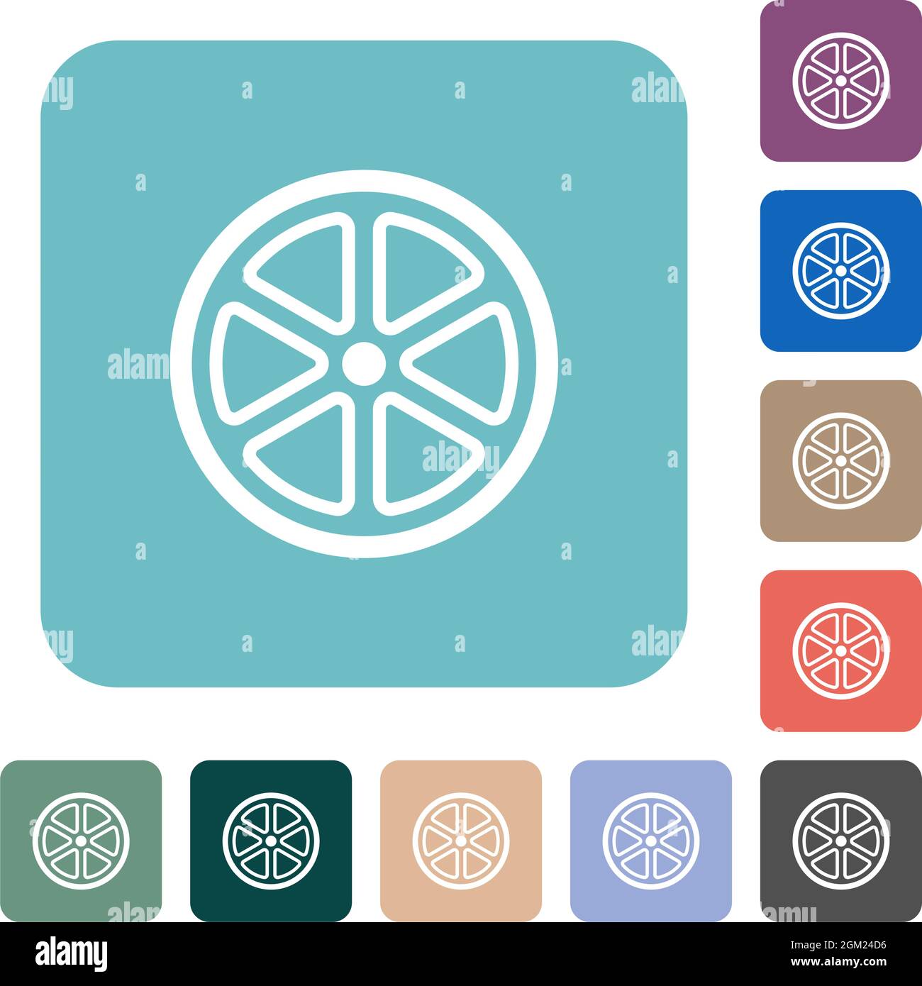 Lemon slice outline white flat icons on color rounded square ...