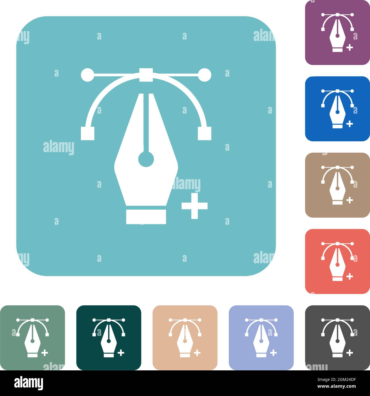 Adding editing point with pen tool white flat icons on color rounded square backgrounds Stock Vector