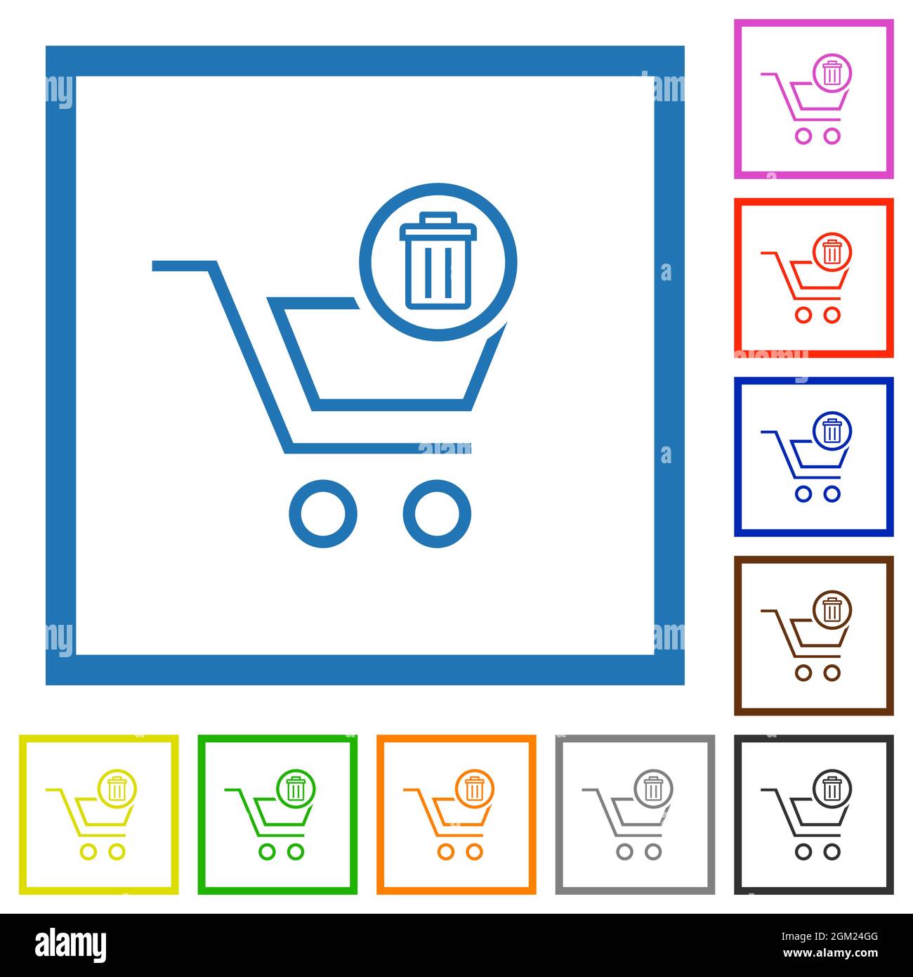 Delete from cart outline flat color icons in square frames on white ...