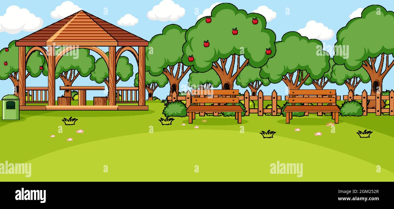 Horizontal scene with pavillion in the park illustration Stock Vector ...