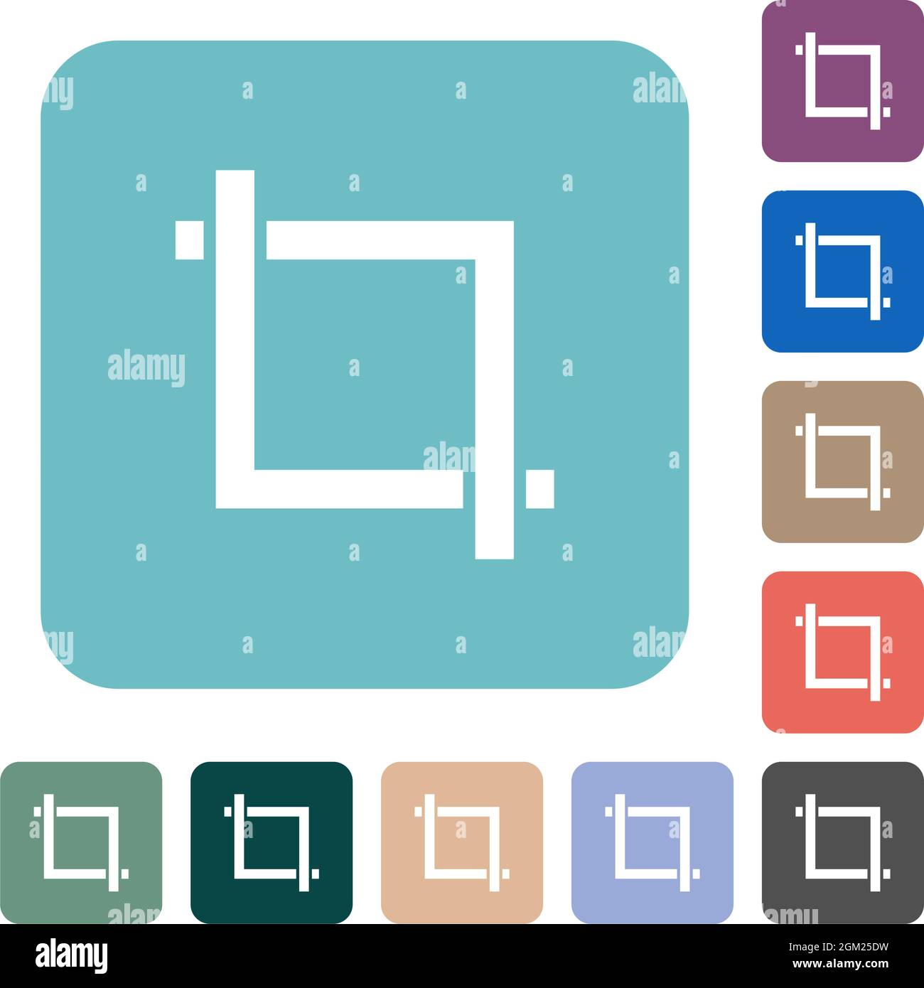 Crop tool white flat icons on color rounded square backgrounds Stock Vector