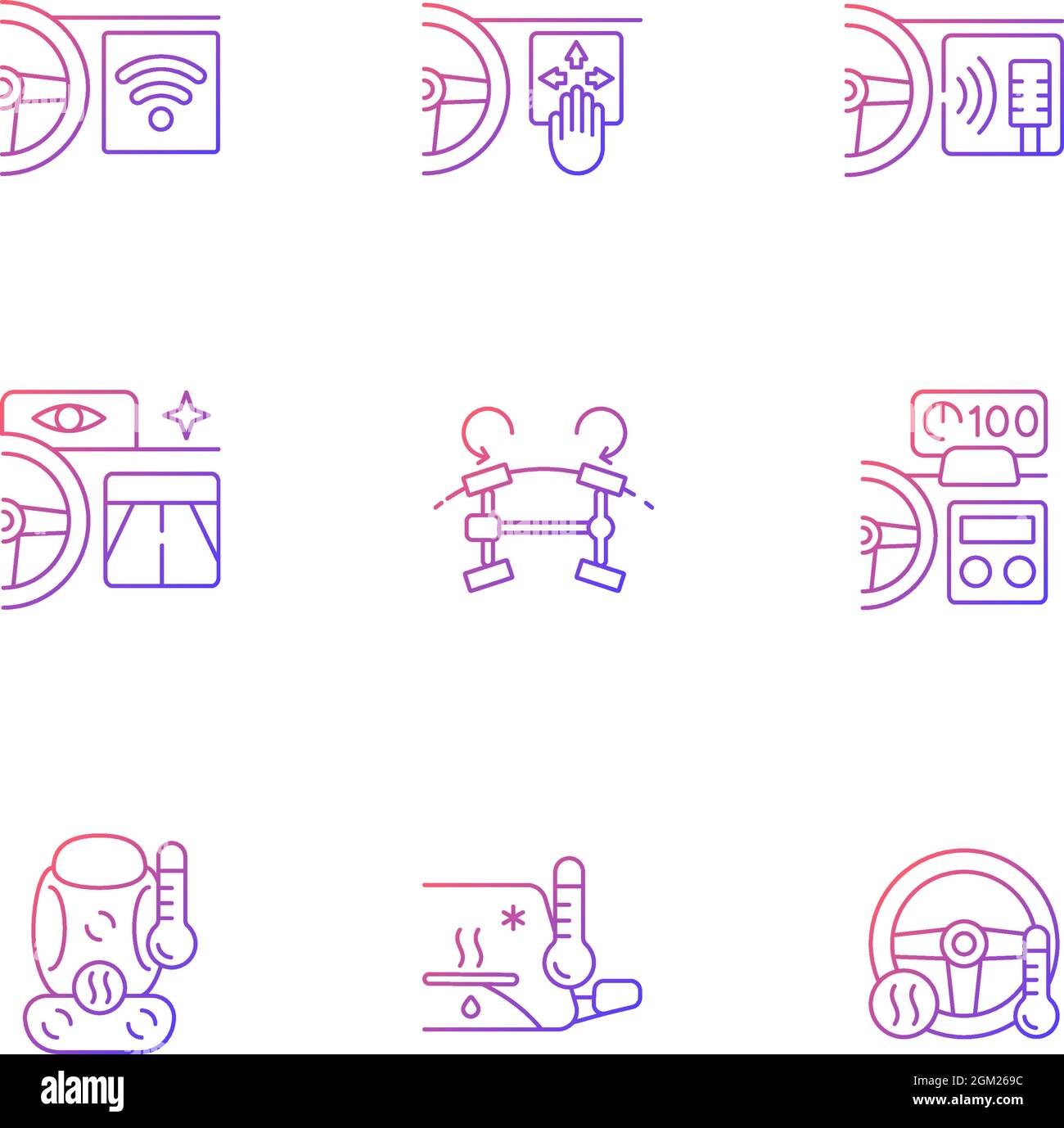 Sports car accessories gradient linear vector icons set Stock Vector